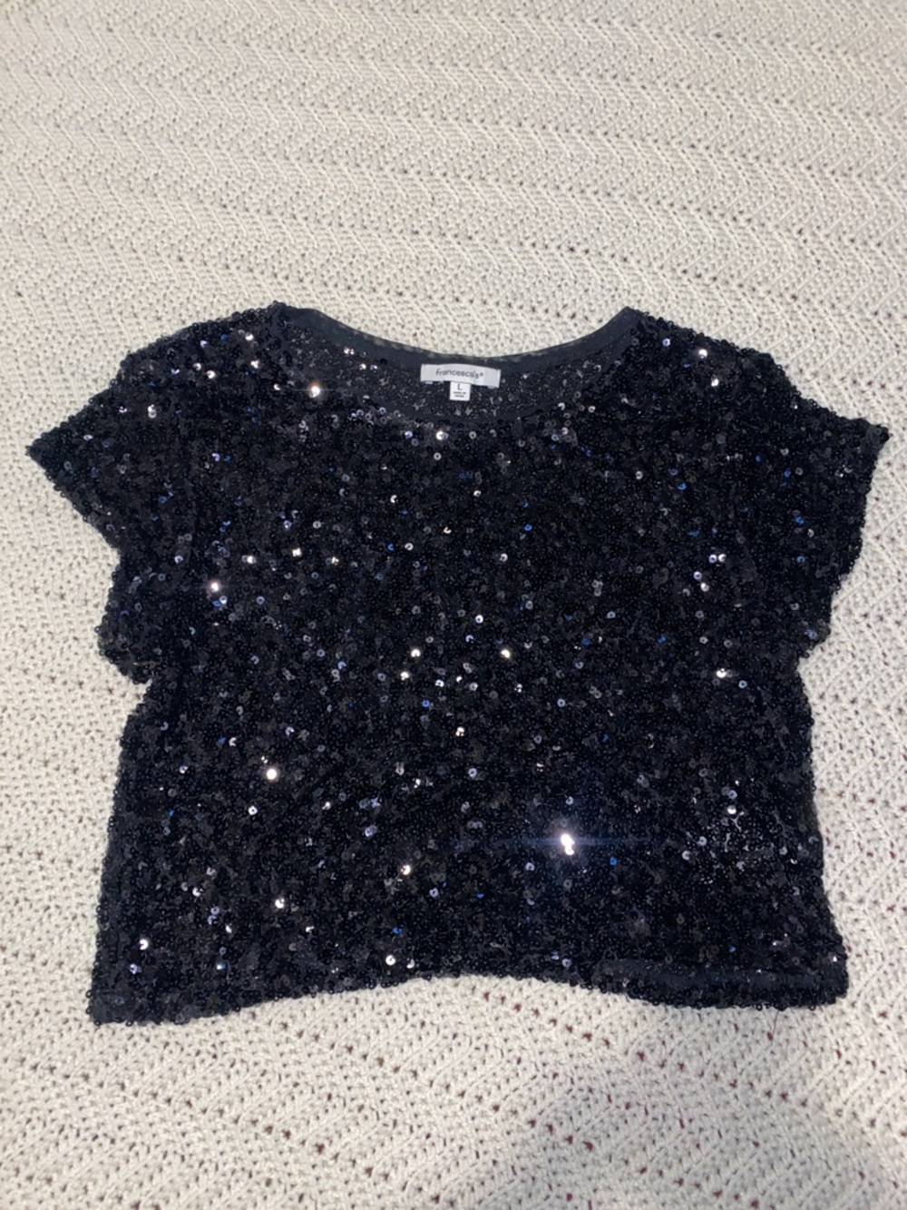 Francesca’s Black Sequin Short Sleeve Top